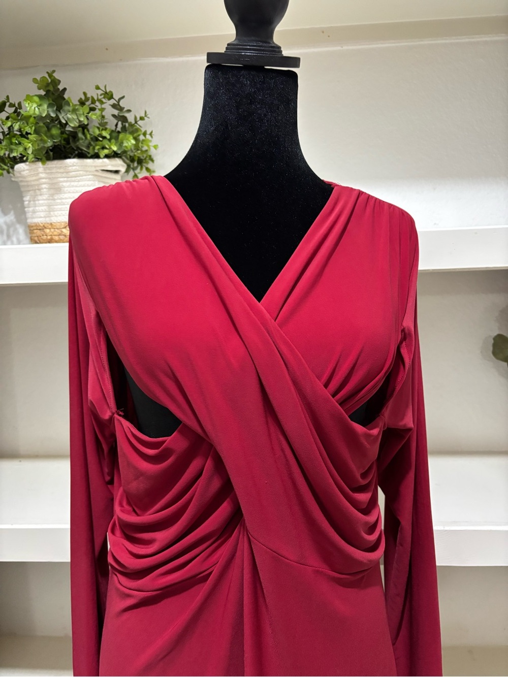 Express Long Sleeve Twist-Front Dress in Deep Berry - Picture 2 of 5